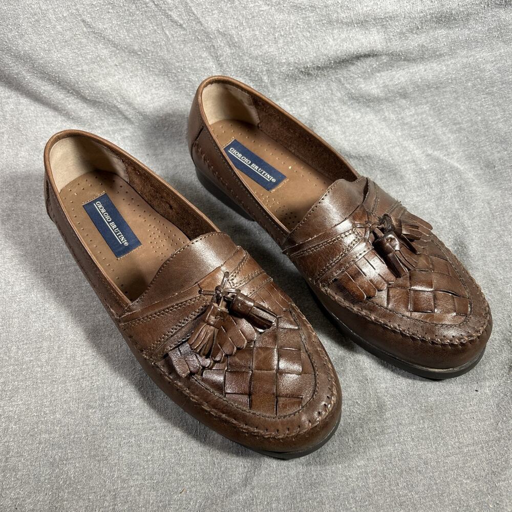 Giorgio Brutini Loafers Austin Shoes Mens 10.5 Brown Leather Weave Tasseled
